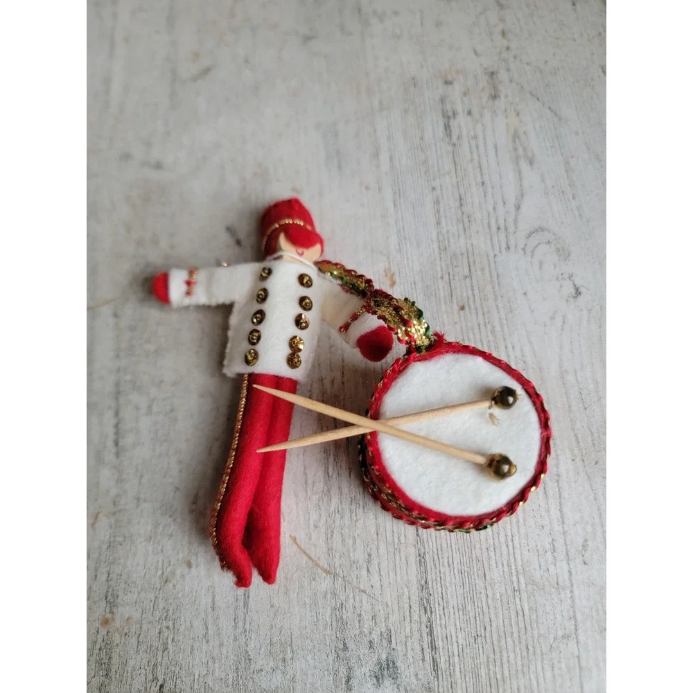 Vintage felt drummer soldier boy plush Xmas ornament sequin glitter home